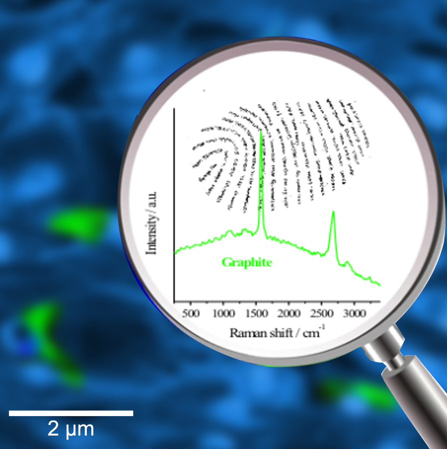 magnifying glass showing a spectroscopic graph with a fingerprint for illustration