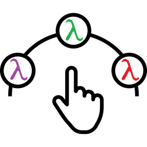 simple line graphic illustrating the choice between multiple wavelengths - a finger pointing to one of three colored lambda symbols