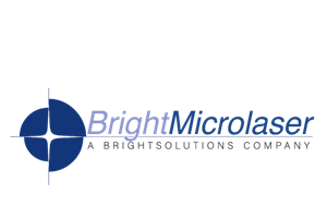 bright microlaser logo consisting of blue lettering and a starburst logo