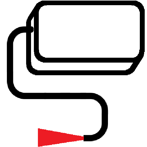 simple line art illustrating a fiber-coupled laser module with beam output from the end of a fiber optic cable