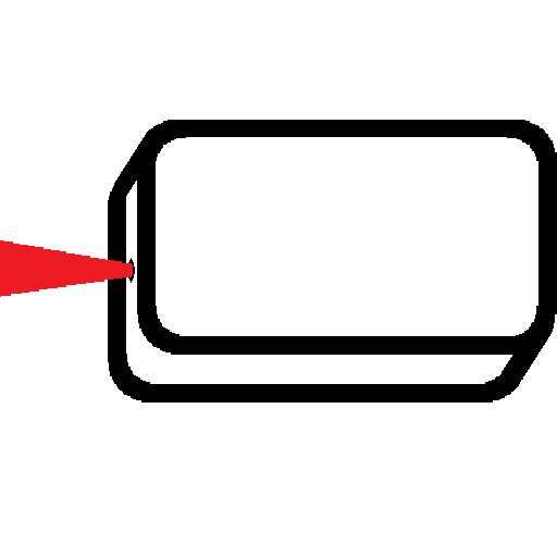 simple line art illustrating a free-space laser module with open beam output from one end of the laser