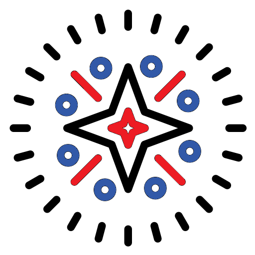 simple line art of dashes and circles around a center star illustrating laser dazzlers